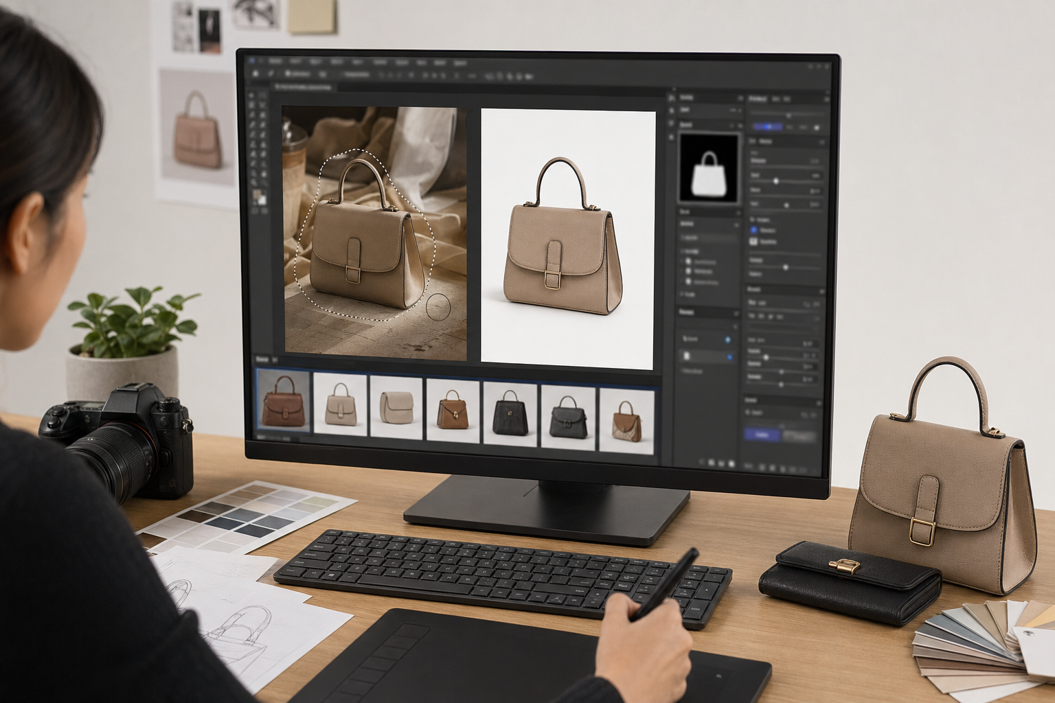 智能抠图和换背景在三、实战场景：电商商品图从杂乱背景到统一主图中的电商修图工作流示意