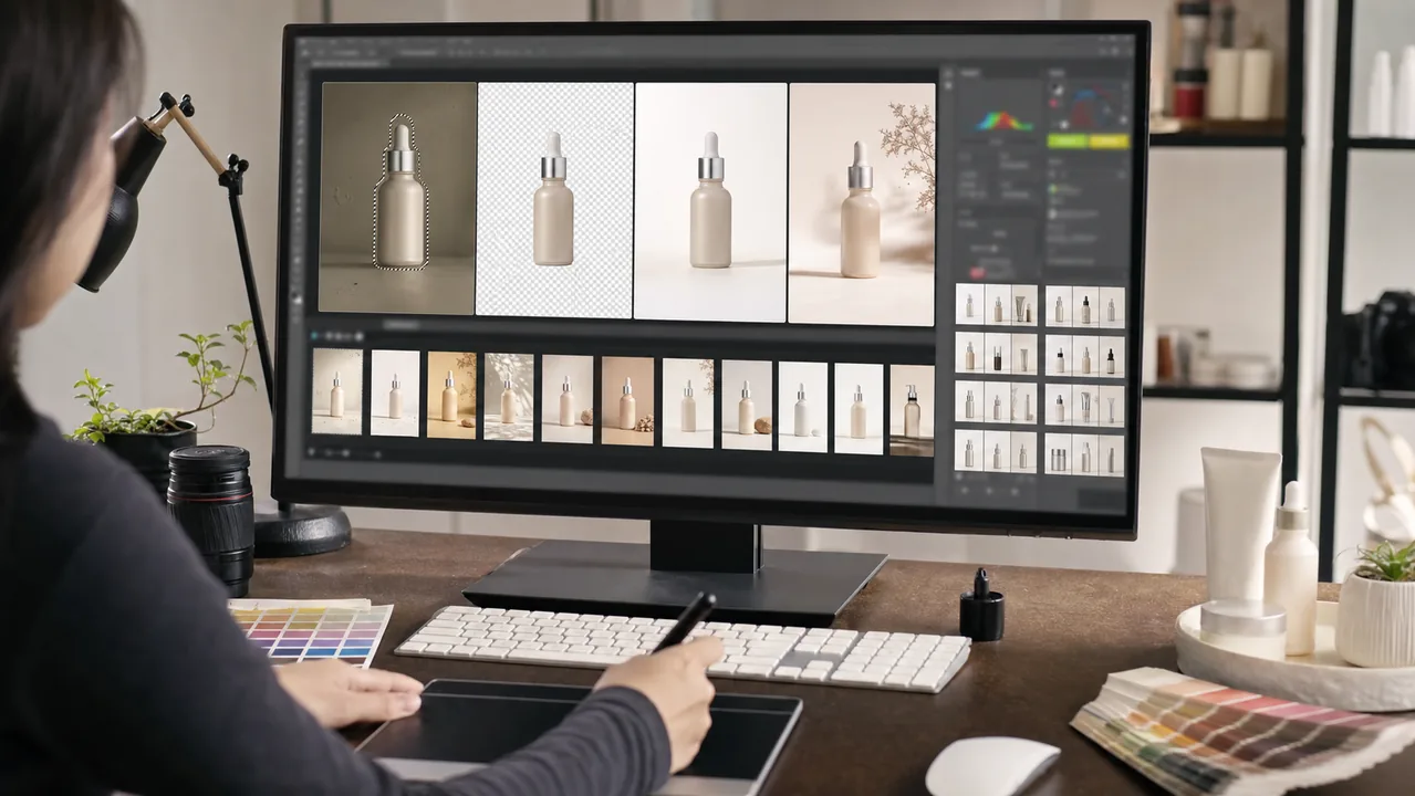 平面设计 在操作步骤：把图叮AI放进 Photoshop 工作流场景下的工作示意