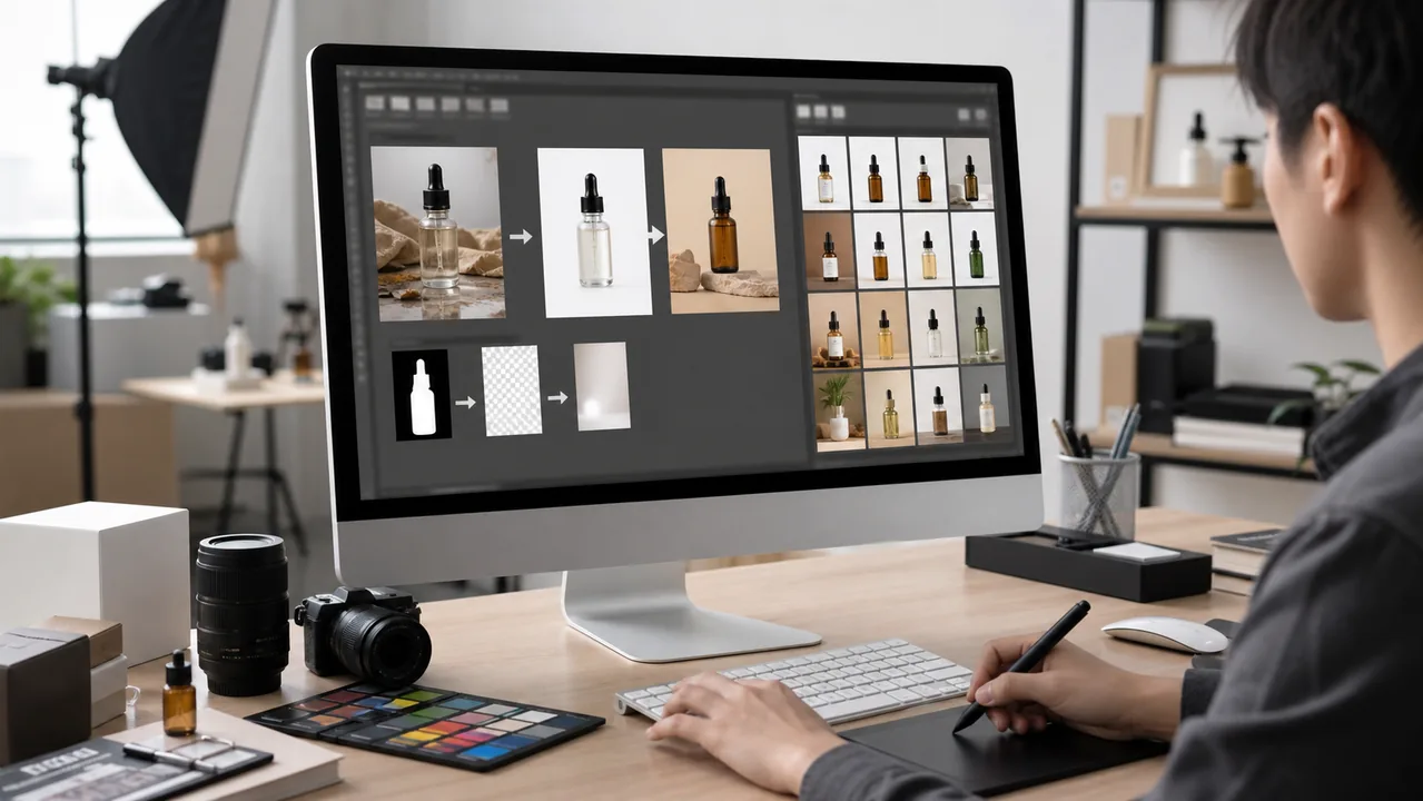 我实际在用的 Photoshop AI 工作流：平面设计 处理前后对比
