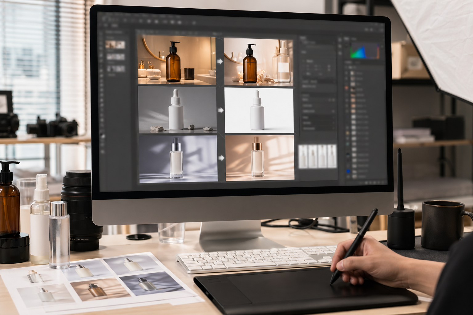 产品溶图打光案例：三个典型前后对比 效果示例，产品溶图打光 出图
