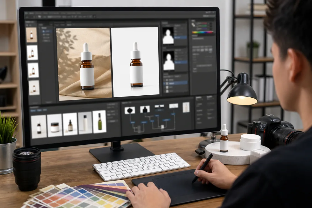 Photoshop 在Photoshop 怎么做：一套可复制的 AI 修图工作流场景下的工作示意