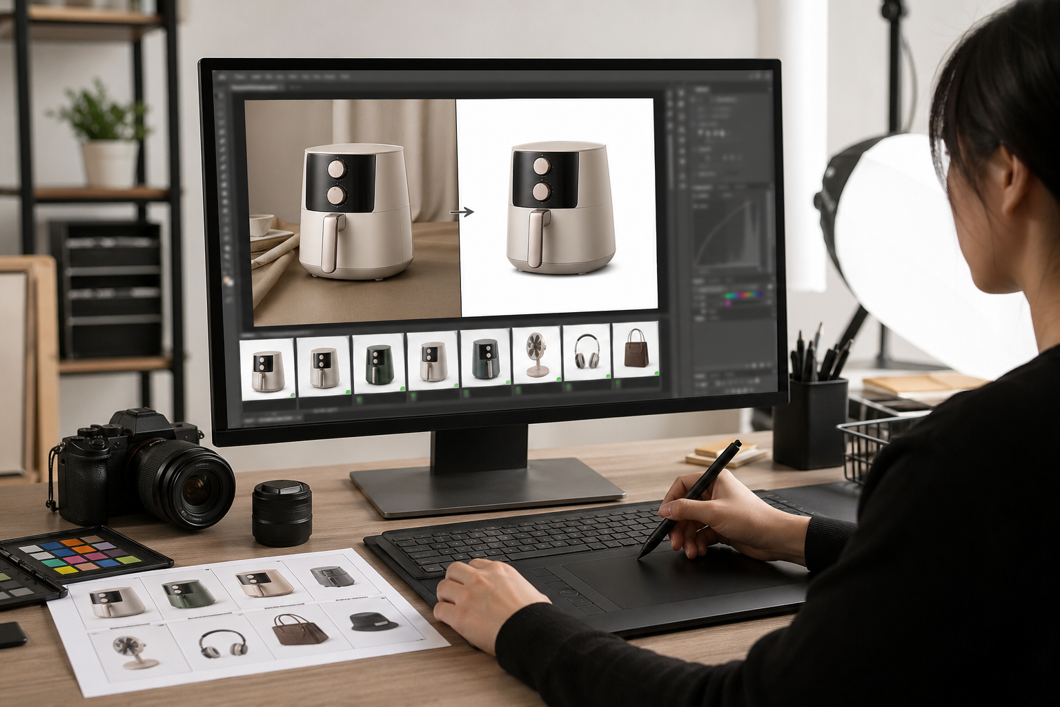 操作步骤：把批量修图改造成一条 SOP 流水线：批量修图效率低 处理前后对比