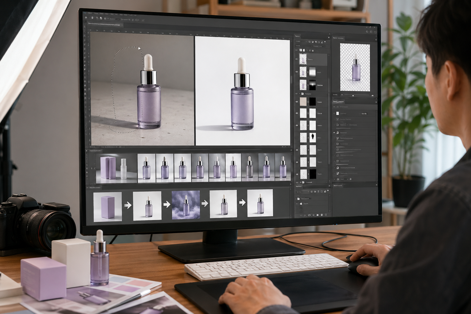 电商设计素材在为什么电商设计素材会成为设计效率的关键中的电商修图工作流示意