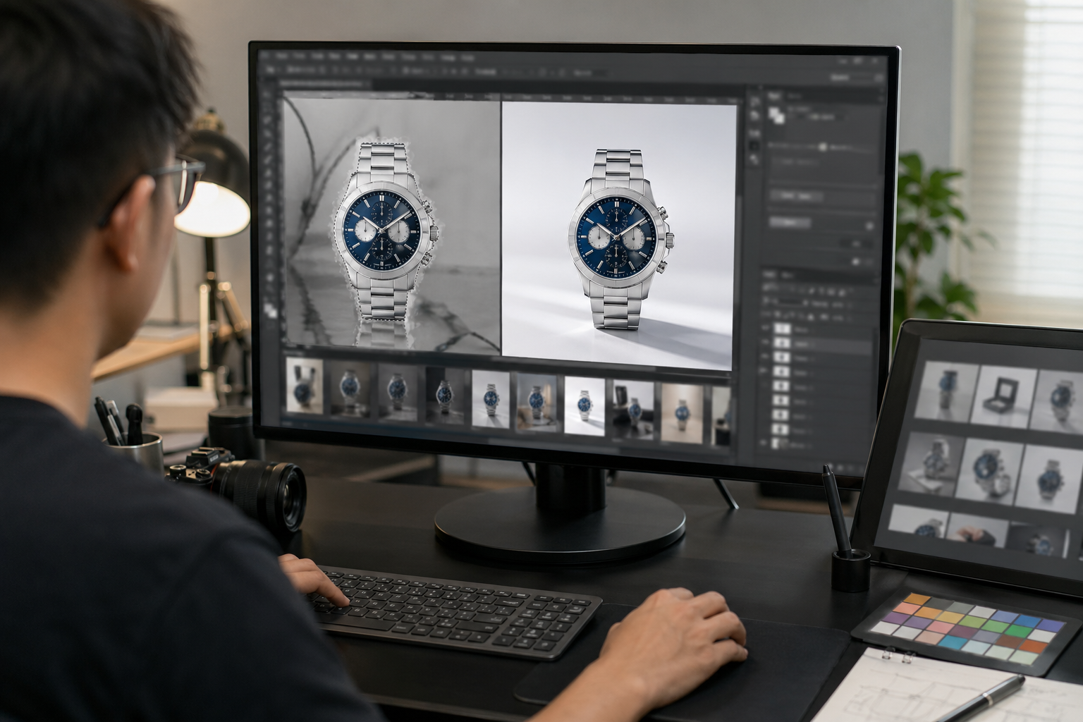 PS教程在图叮AI 工作流：如何把 AI 能力真正嵌入 Photoshop中的电商修图工作流示意