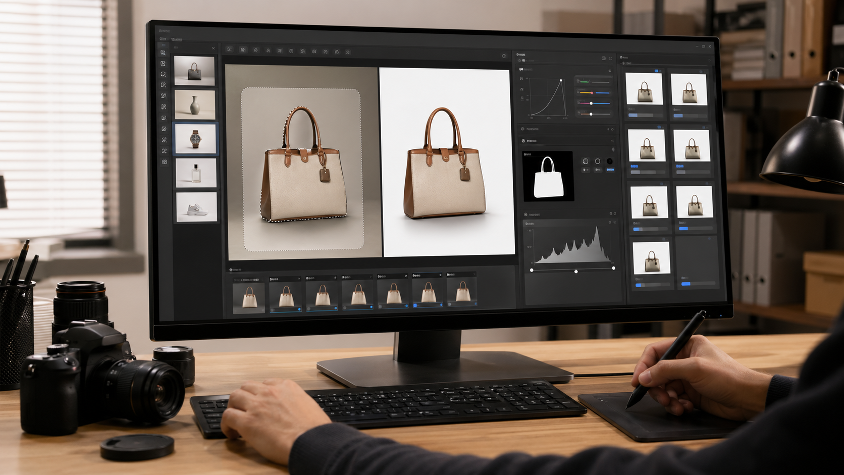 插件商品图光影修在七、可复用清单：完成一张合格商品光影图前要检查什么中的电商修图工作流示意