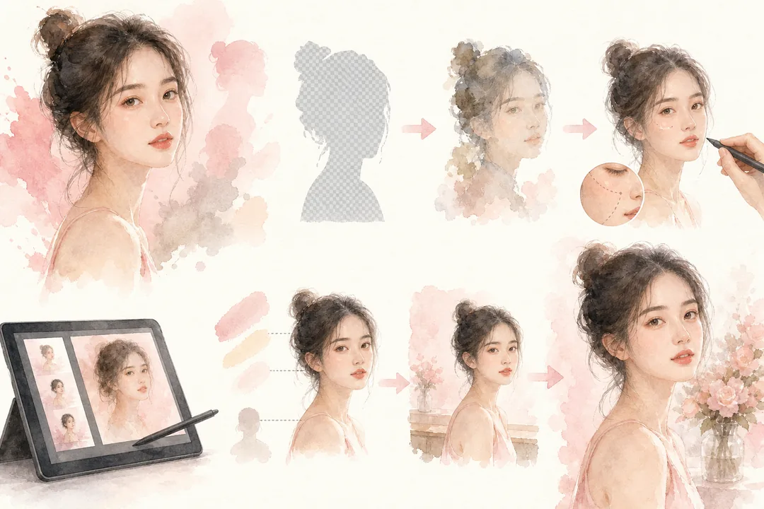 操作步骤：一套可复制的 Photoshop + 图叮AI 工作流 步骤演示，使用 图像生成工具