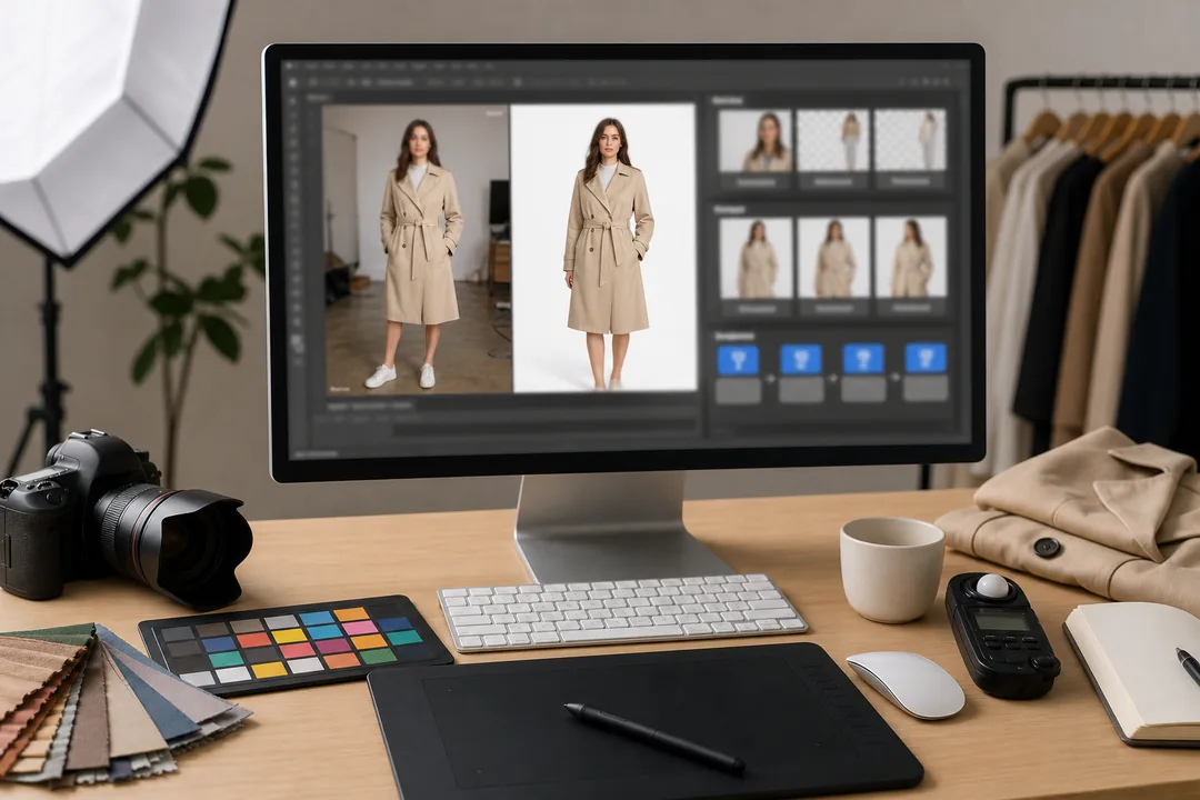 一键抠图步骤：图叮AI 在 Photoshop 内的可复制流程：一键抠图 处理前后对比